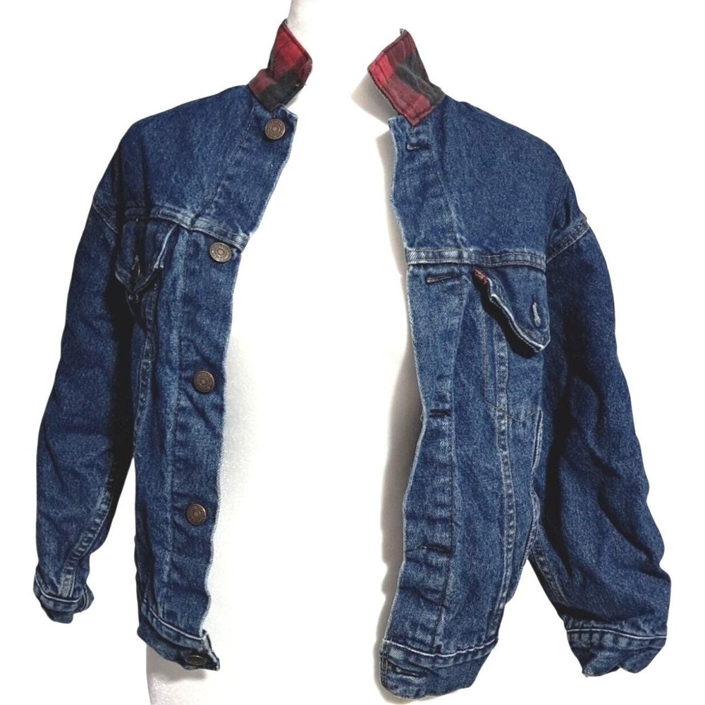 Vintage Levis Flannel Lined Denim Trucker Jacket Kids Medium Blue Made in USA
